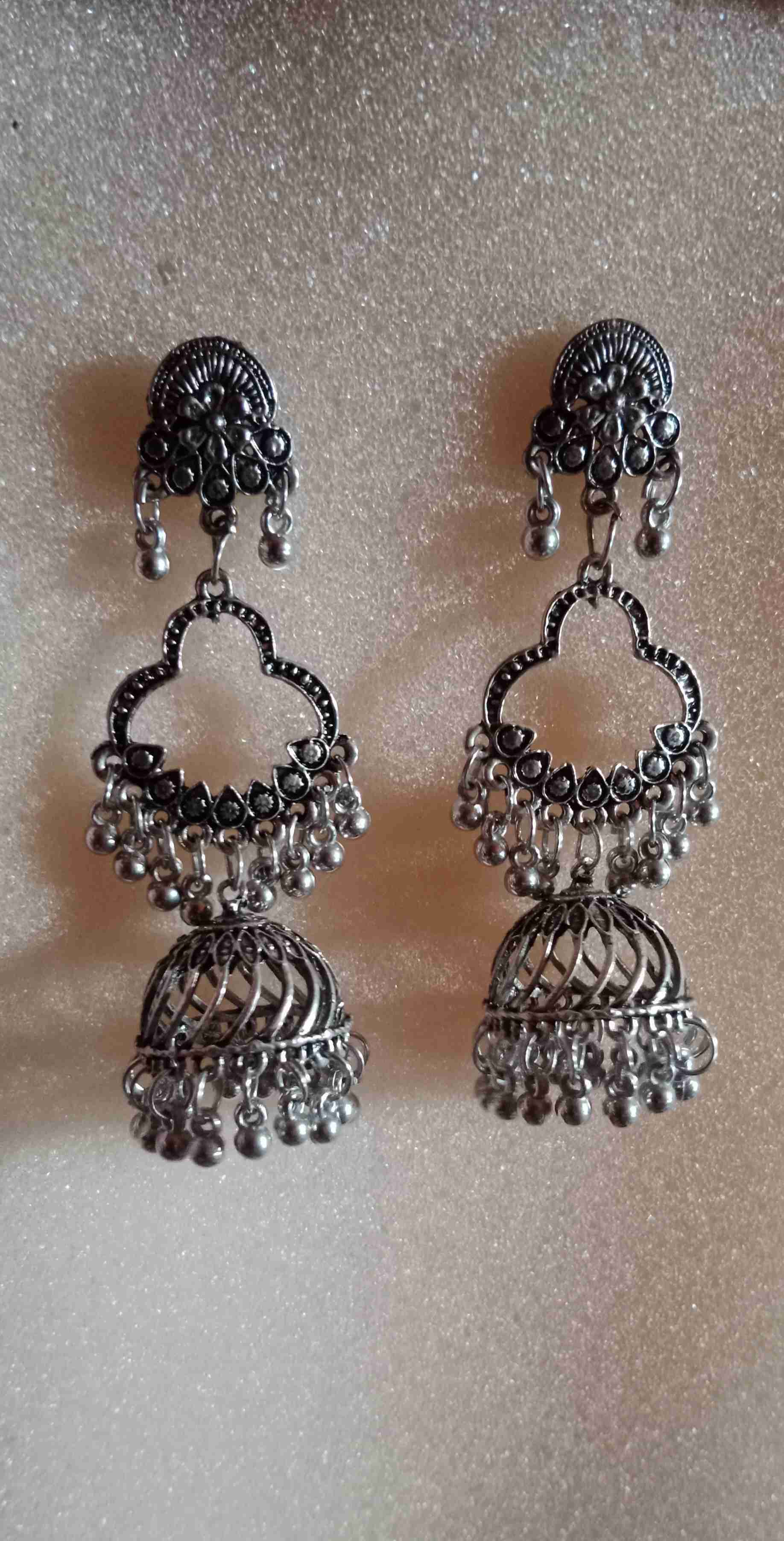 Oxidised Silver Long Drop Jhumka Earring