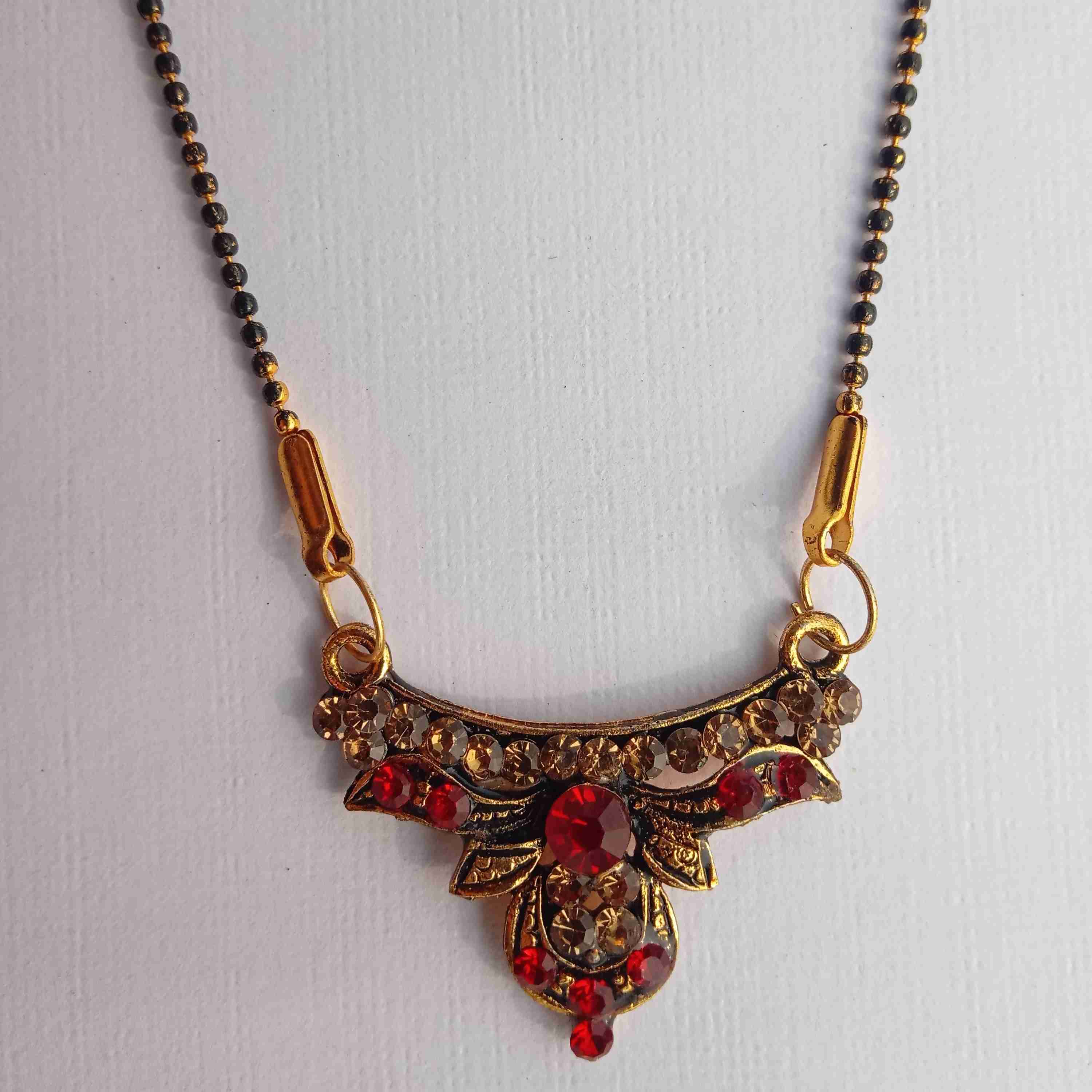 Oxidised Gold Plated Mangalsutra With Black/Gold Mix Bead