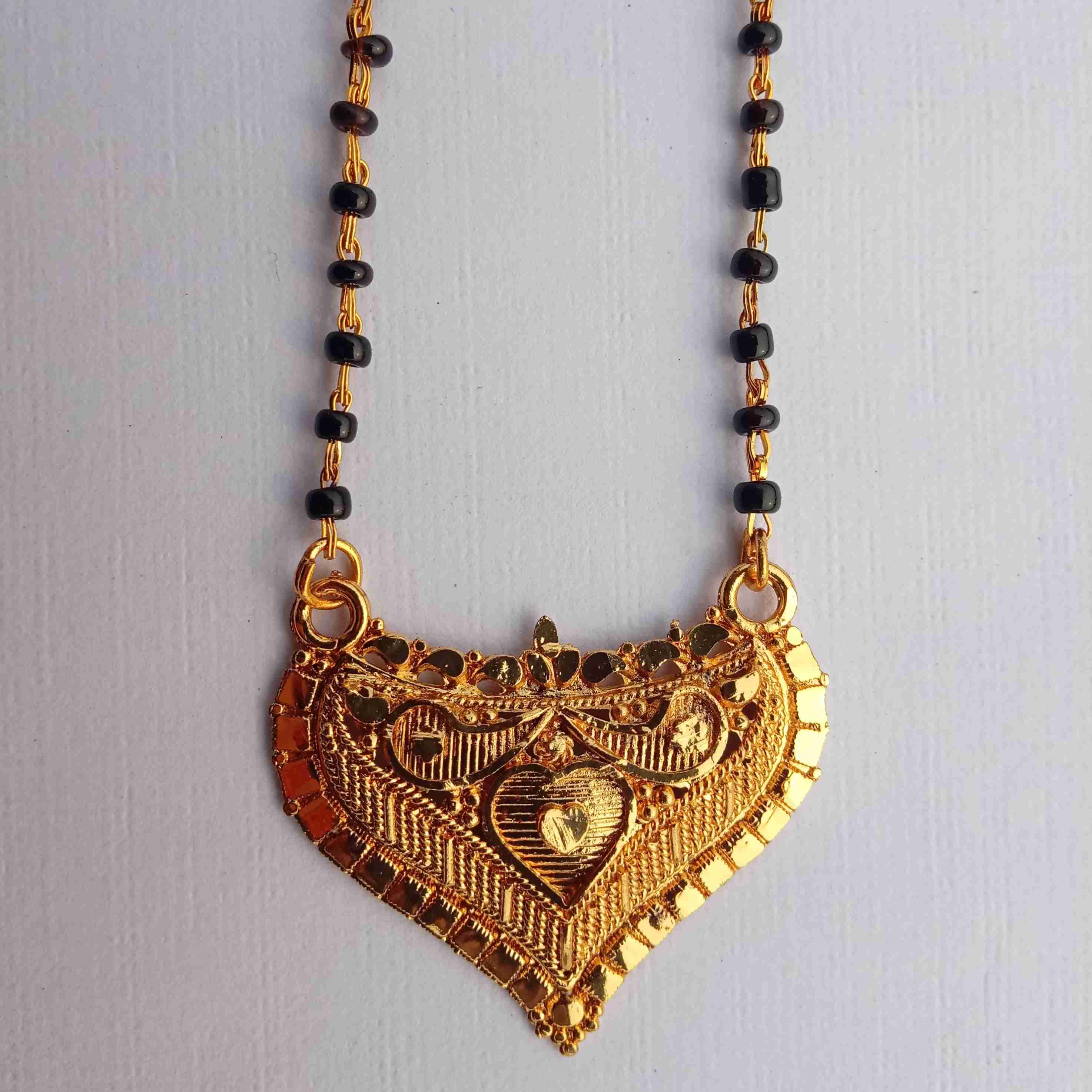 Gold Plated Mangalsutra With Black & Gold Bead