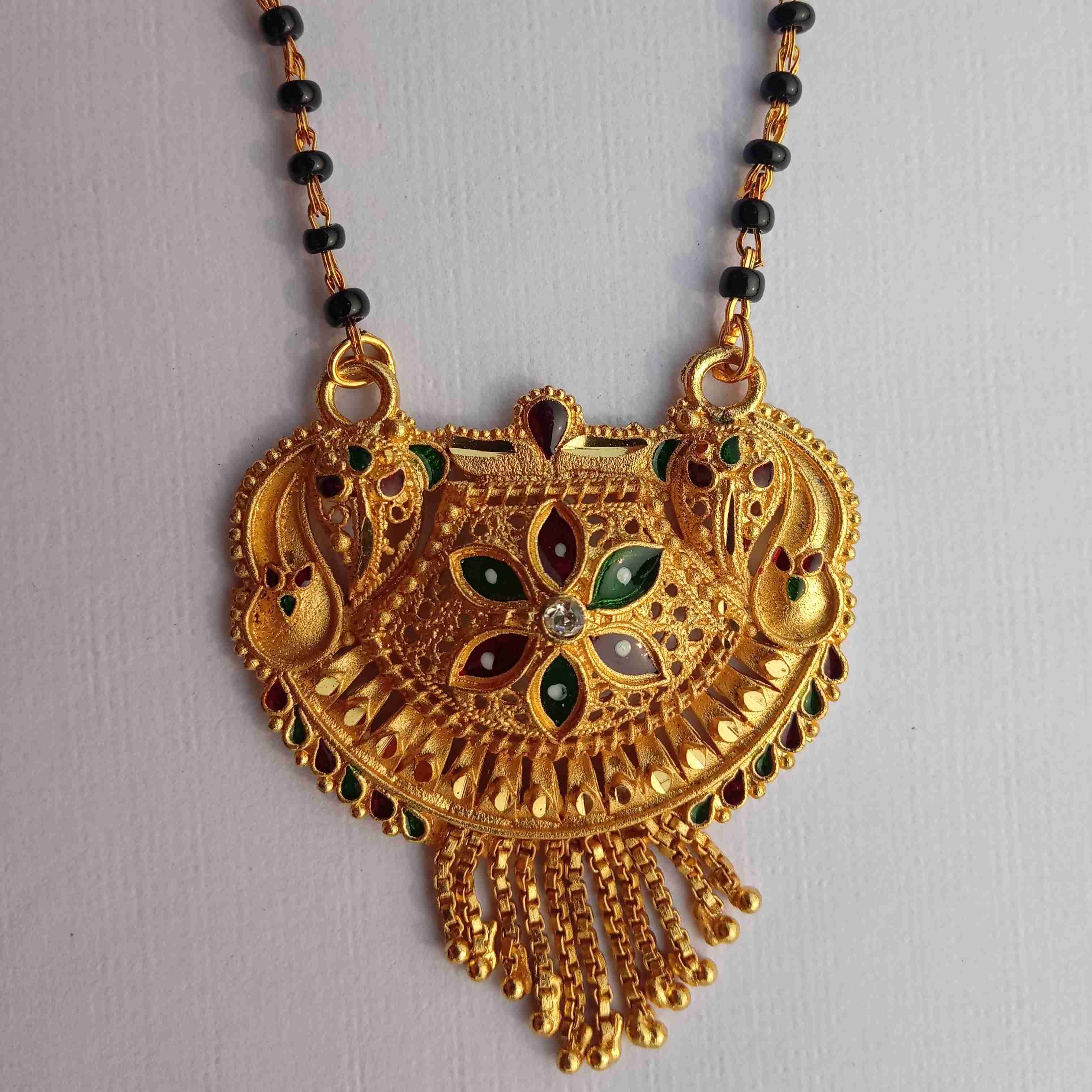 Gold Plated Mangalsutra With Black And Gold Bead