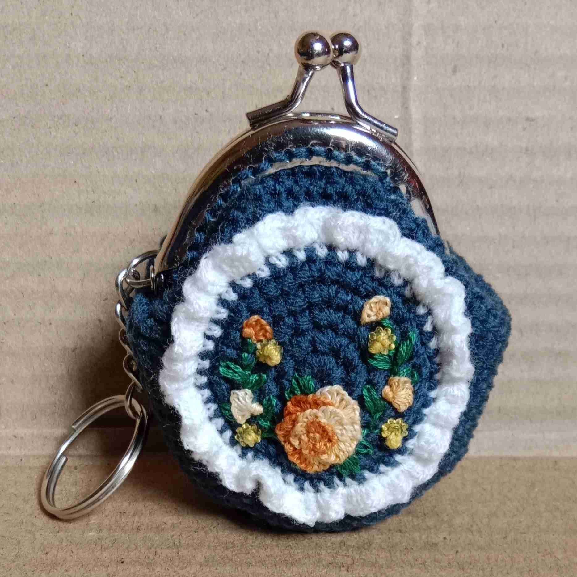 Crochet Woollen Mini Coin Clutch with Keychain