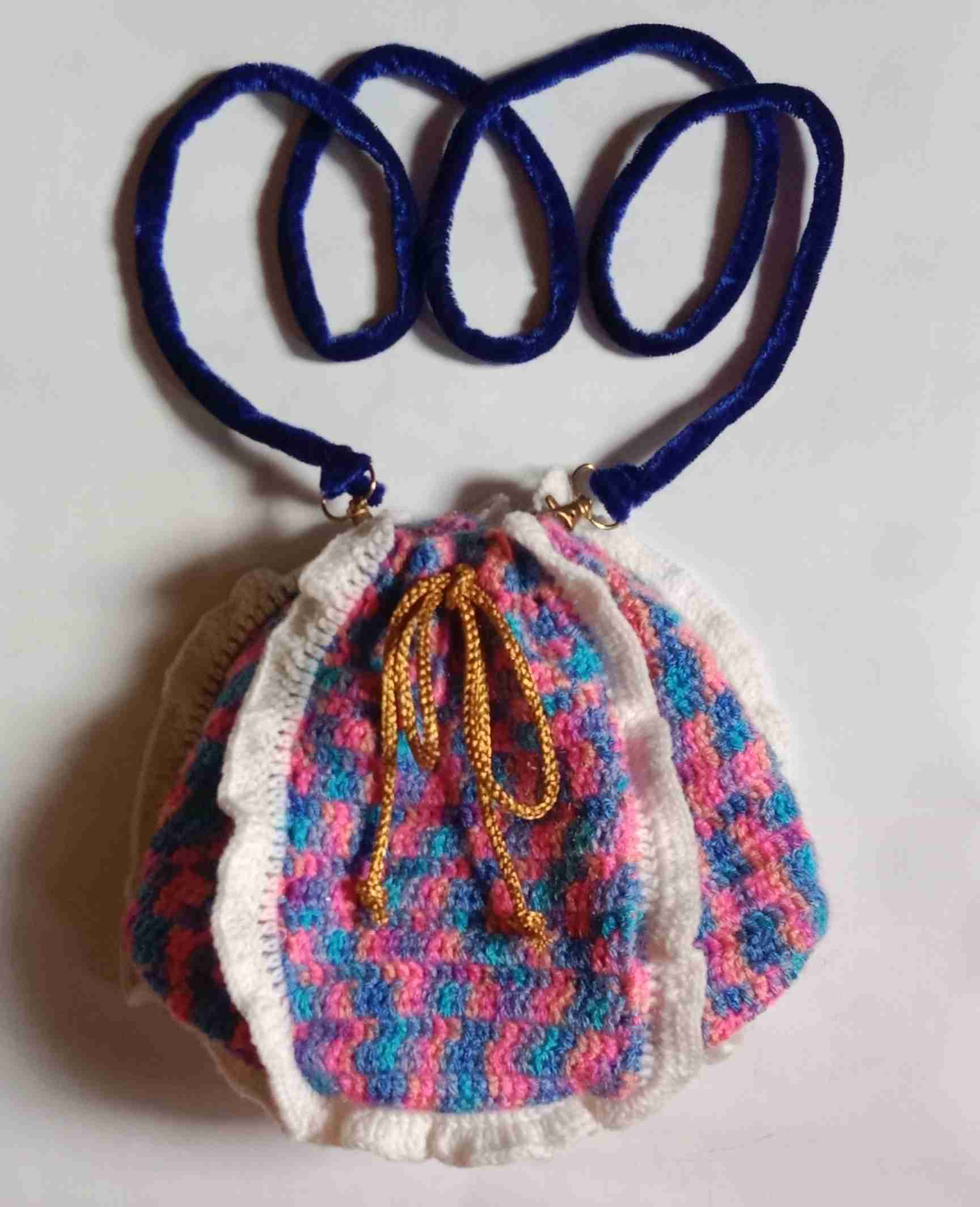 Crochet Woollen Sling Frill Potli Pouch Bag