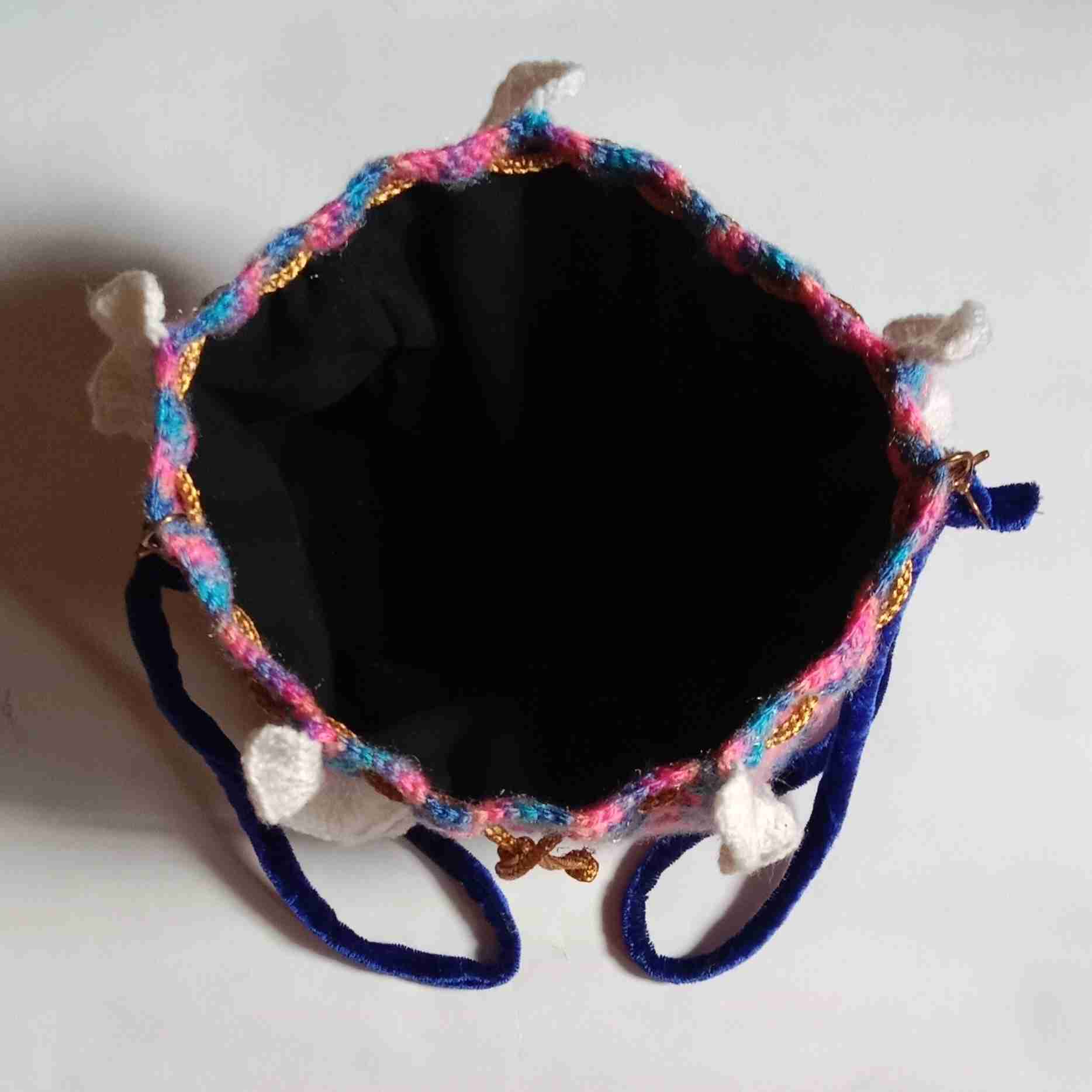 Crochet Woollen Sling Frill Potli Pouch Bag image