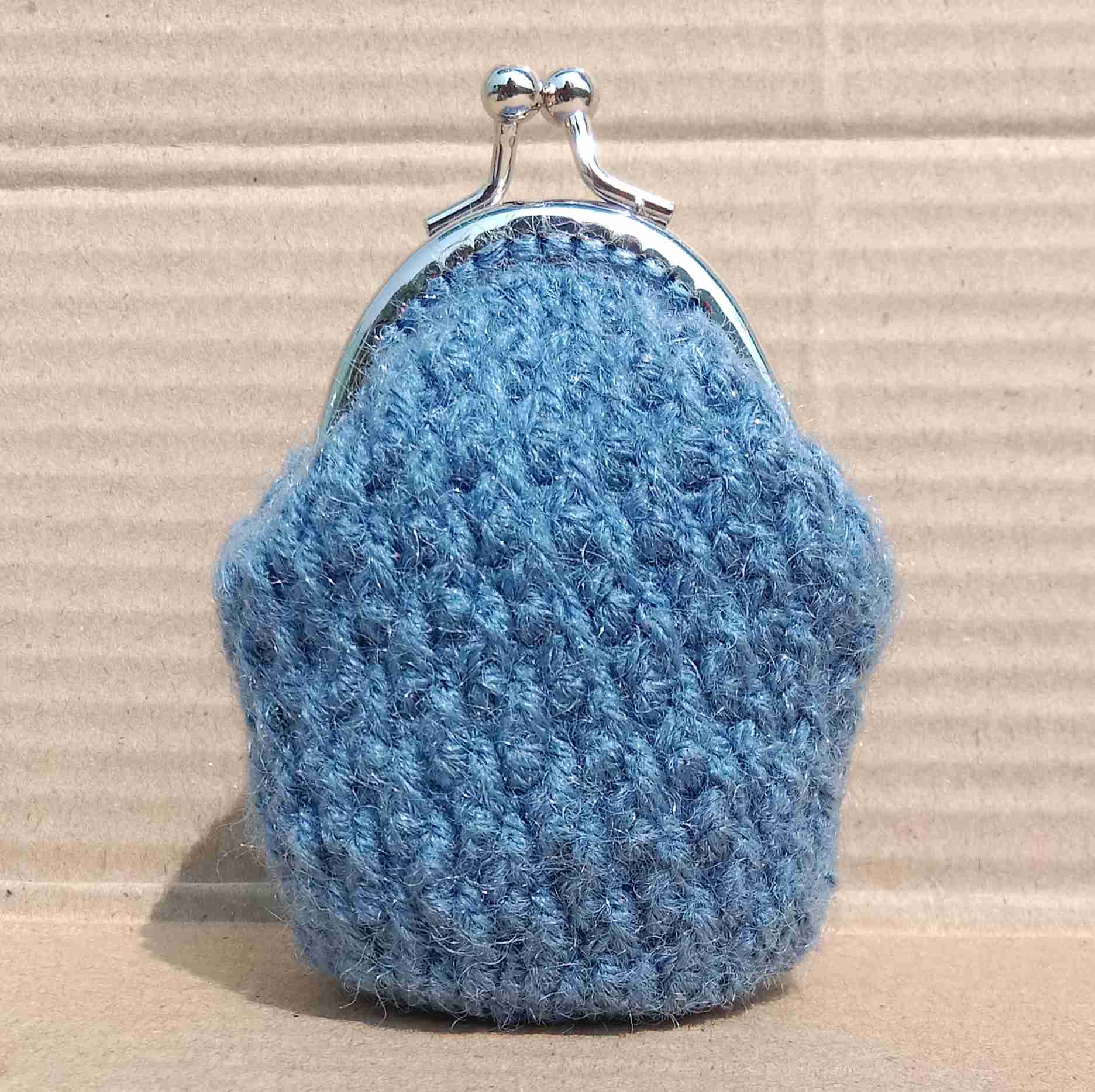 Crochet Woollen Alpine Stitch Clutch Pouch With Keychain 