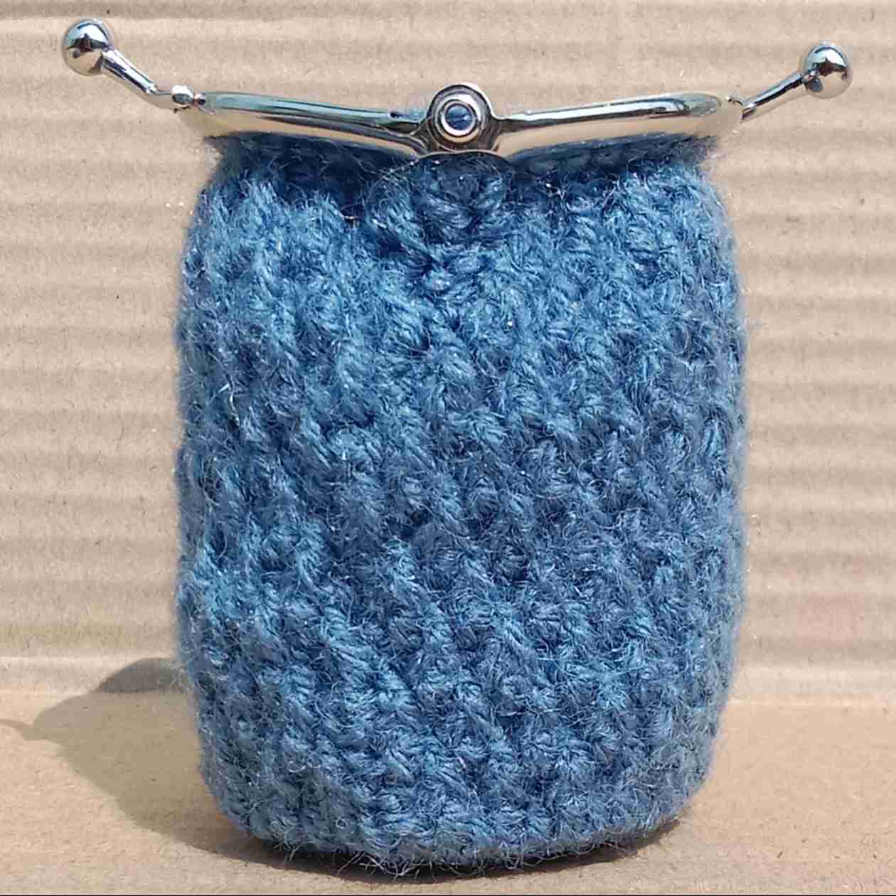 Crochet Woollen Alpine Stitch Clutch Pouch With Keychain  image