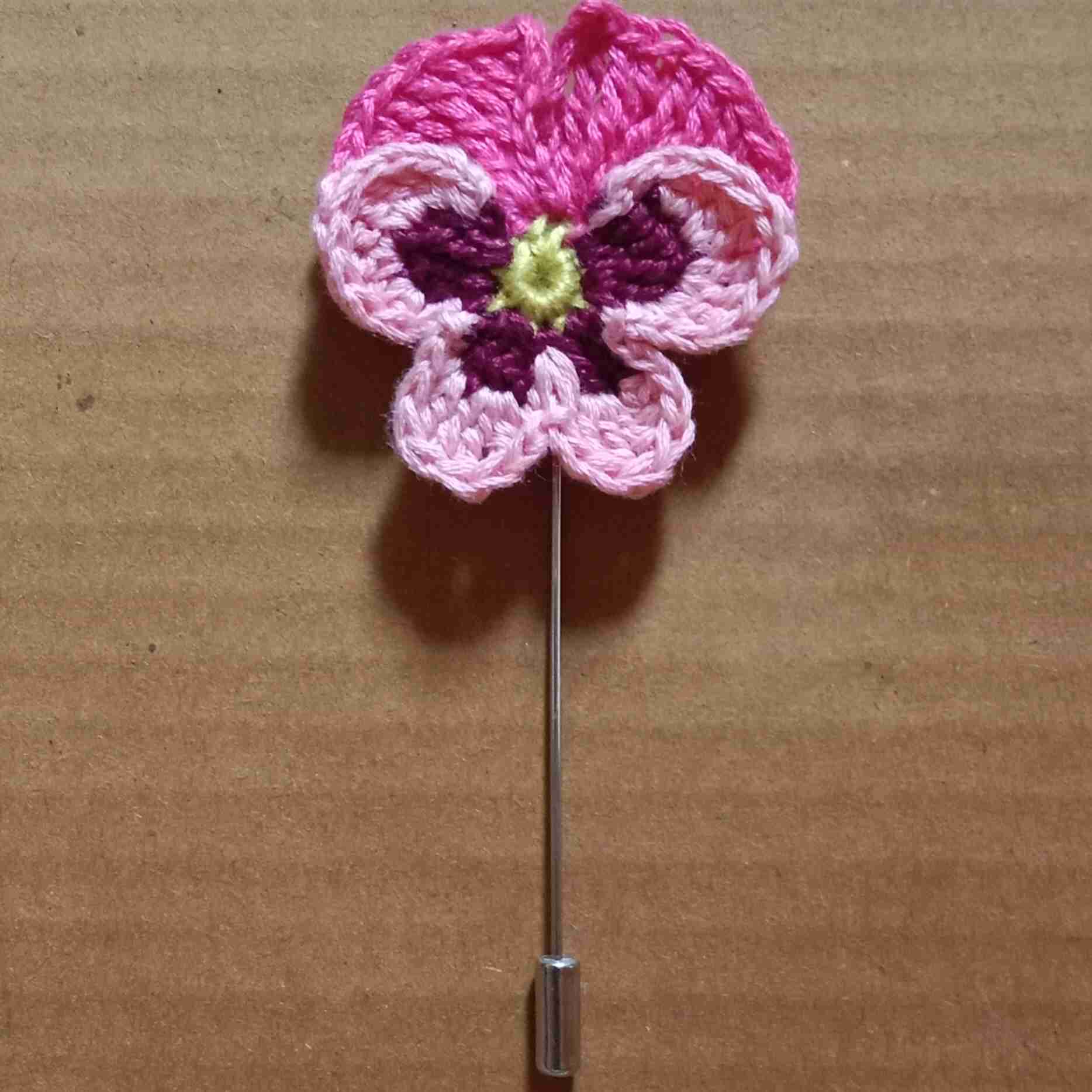 Crochet Pansy Flower Lapel Pin Brooch  image