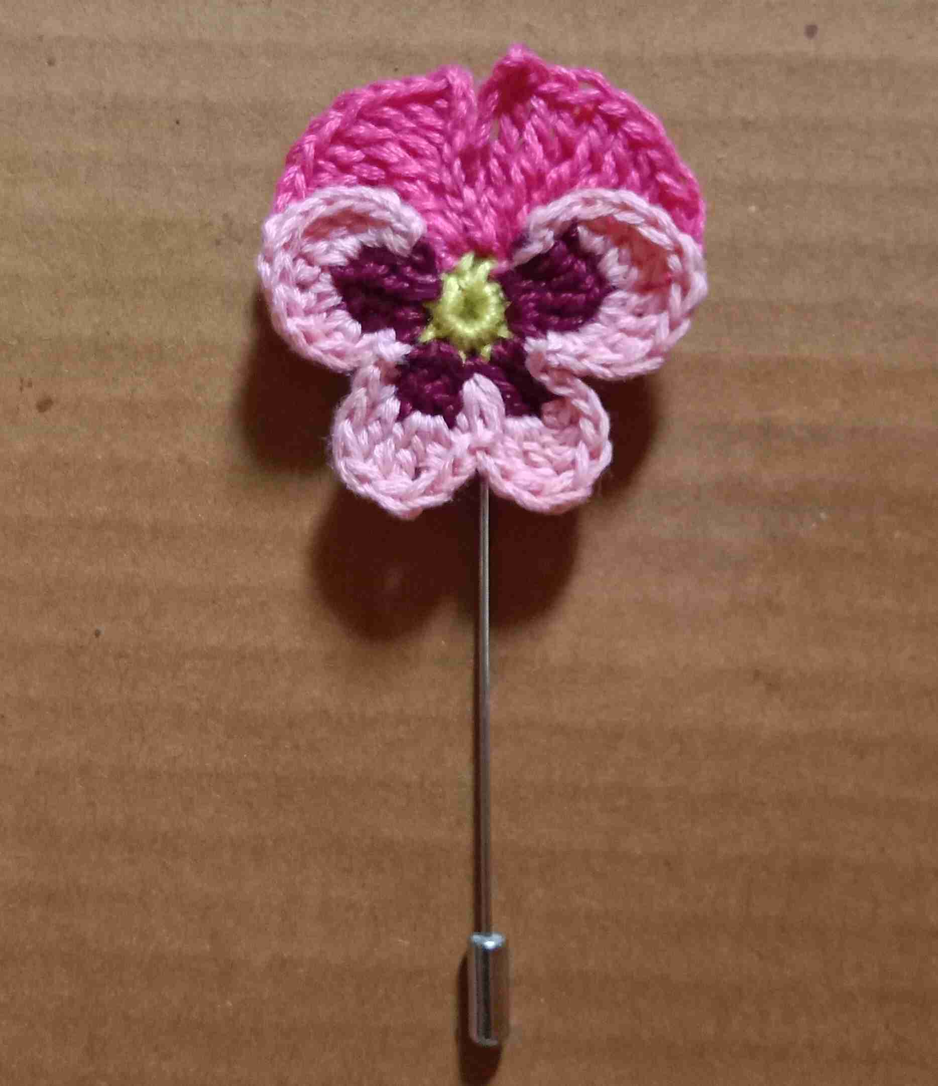 Crochet Pansy Flower Lapel Pin Brooch  image