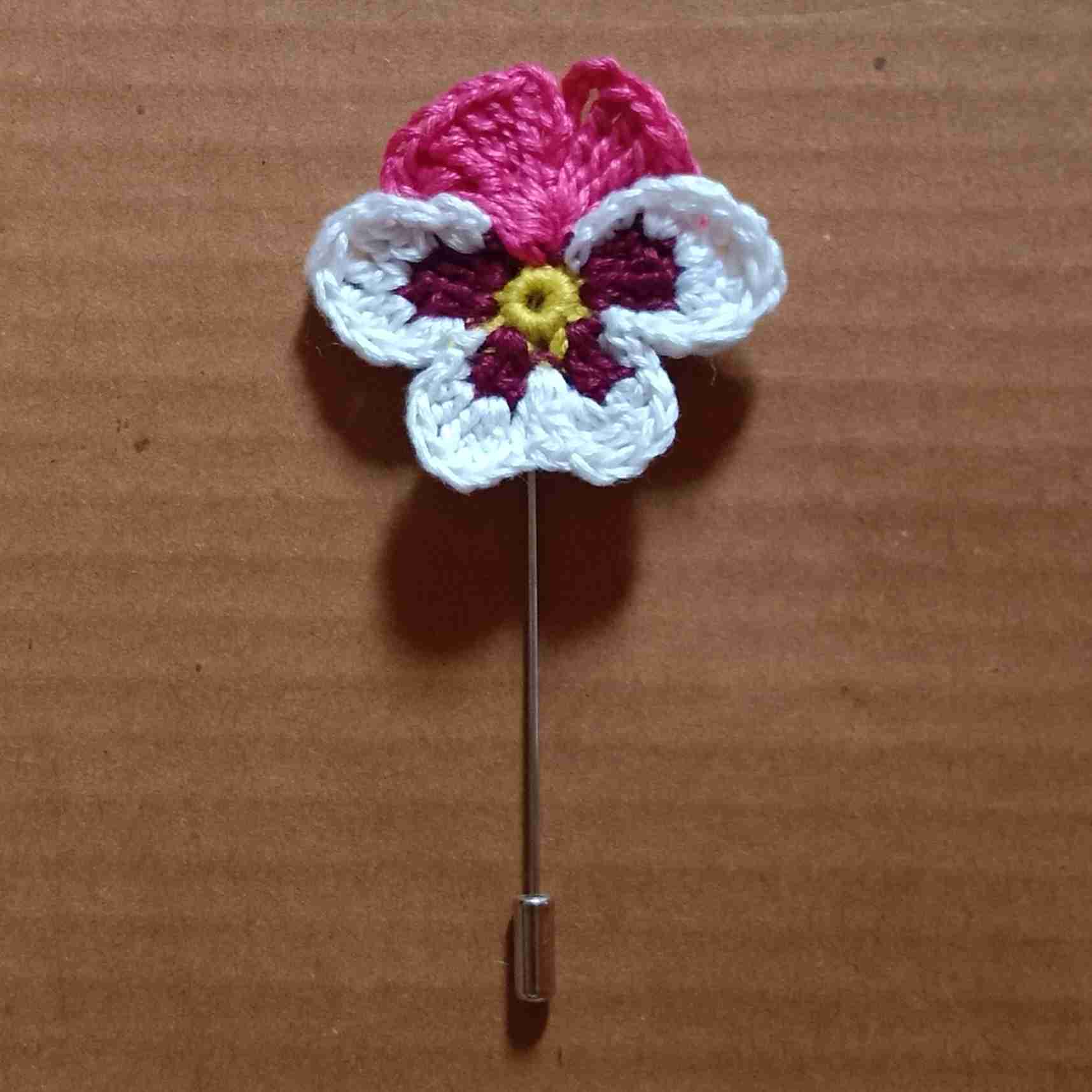 Crochet Pansy Flower Lapel Pin Brooch image