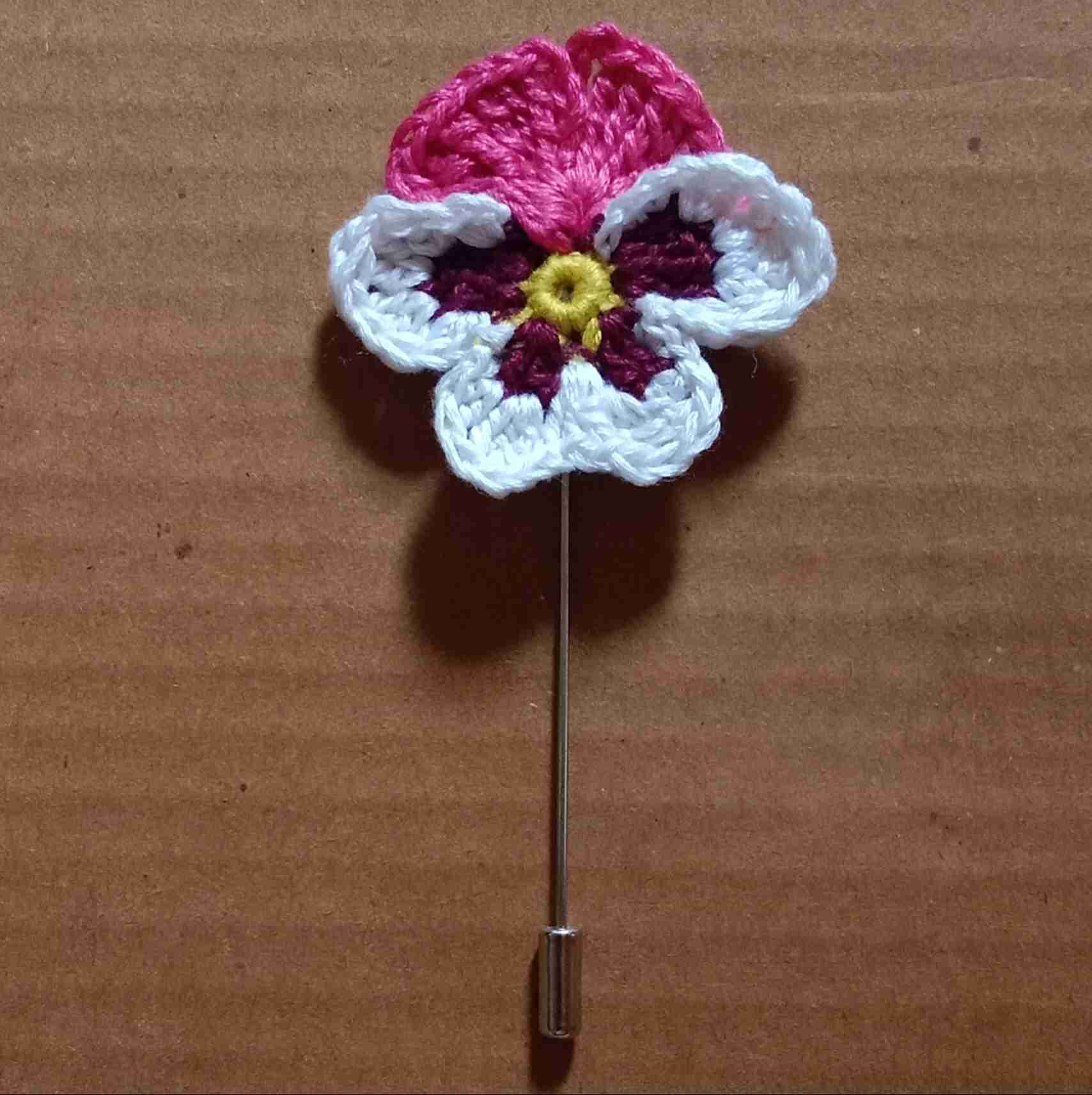 Crochet Pansy Flower Lapel Pin Brooch image