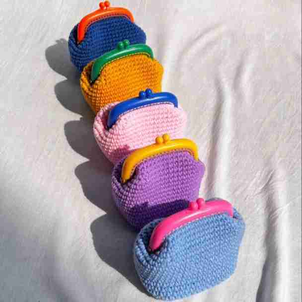 Handmade To Order Pack of 10 Crochet Woollen Clutch Pouch (Random Colours)