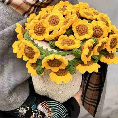 Handmade To Order Crochet Sunflower Bouquet Blanket