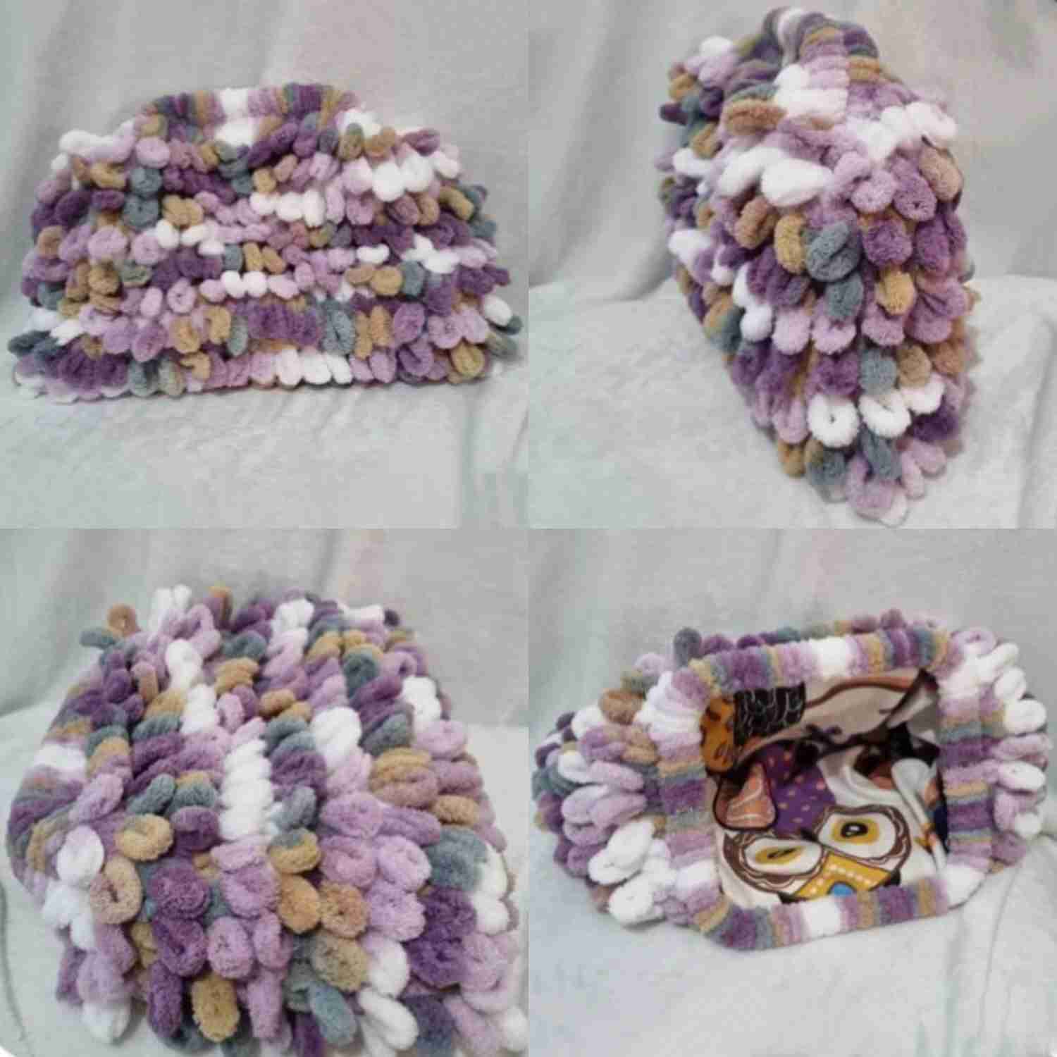 Crochet Woollen Multicolour Chenille Yarn Dumpling Clutch Bag