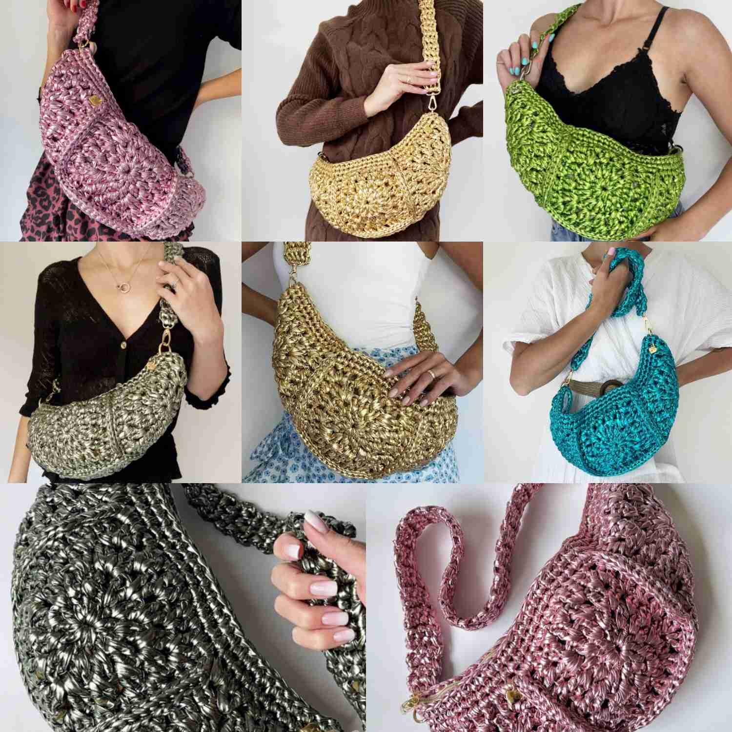 Crochet Metallic T-Shirt Yarn Fanny Bag Pack