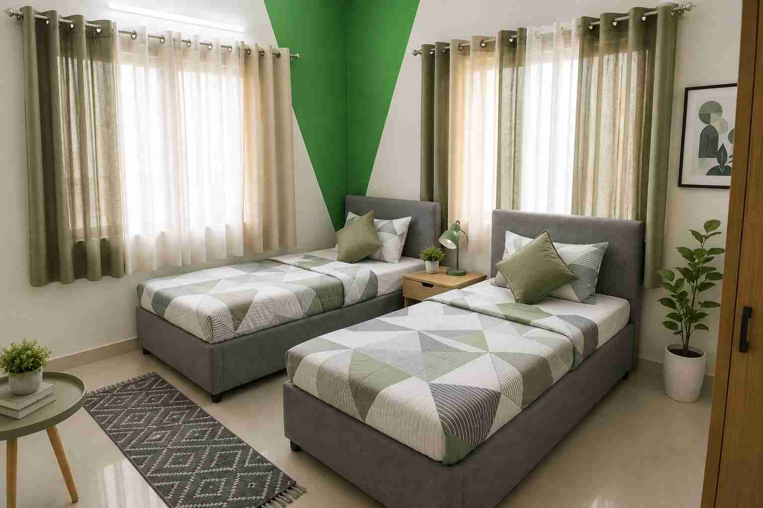 Shri Shyam PG in IMT Manesar Gurgaon provides comfortable paying guest accommodation with single, double-sharing and triple-sharing rooms for students and working professionals. We offer amenities including AC, RO water, washing machine, bed, mattress, wa image
