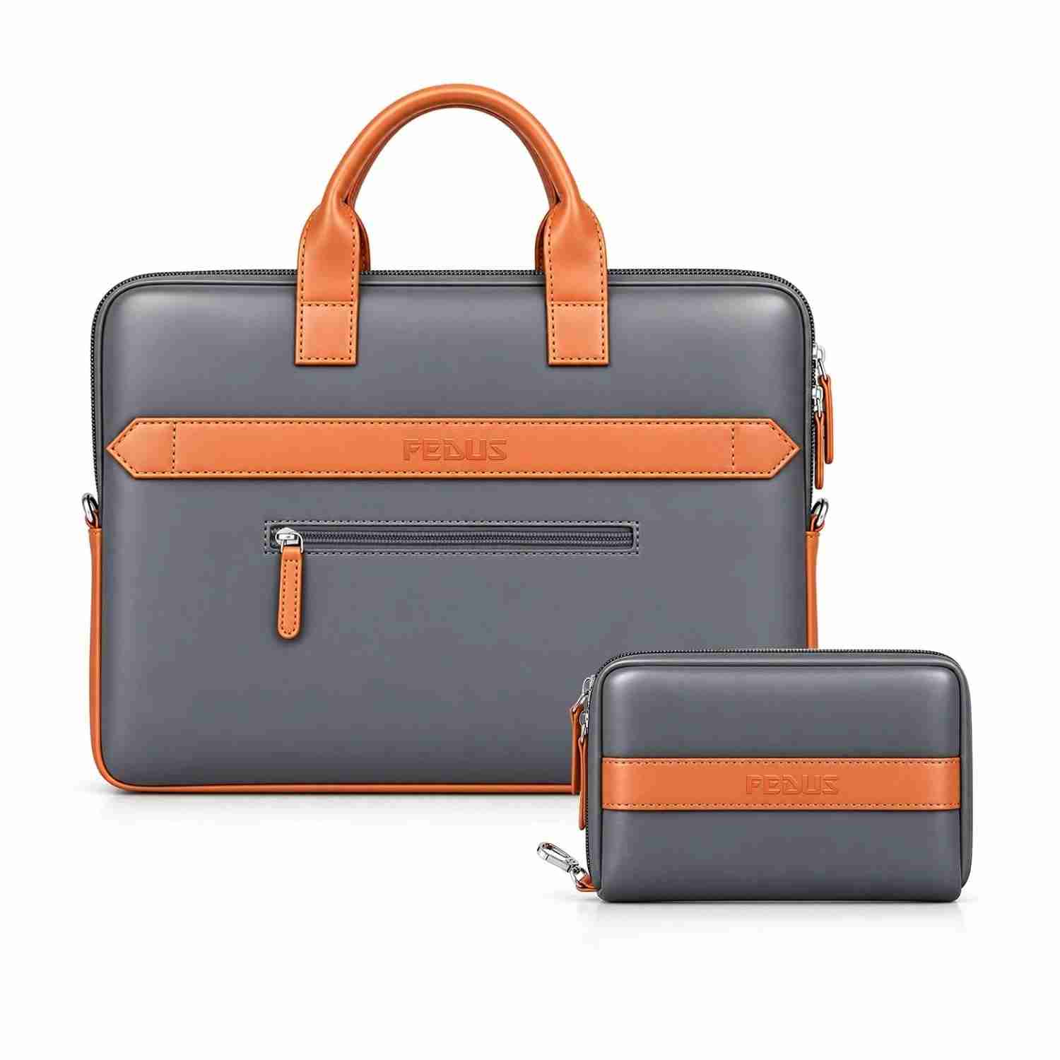 FEDUS Aurum Dim Grey Laptop Bag Vegan Leather Handbag Crossbody Messenger Bag Slim Vintage Professional Business Briefcase Water Resistant Multiple Compartment Organisers & Accessories Pocket