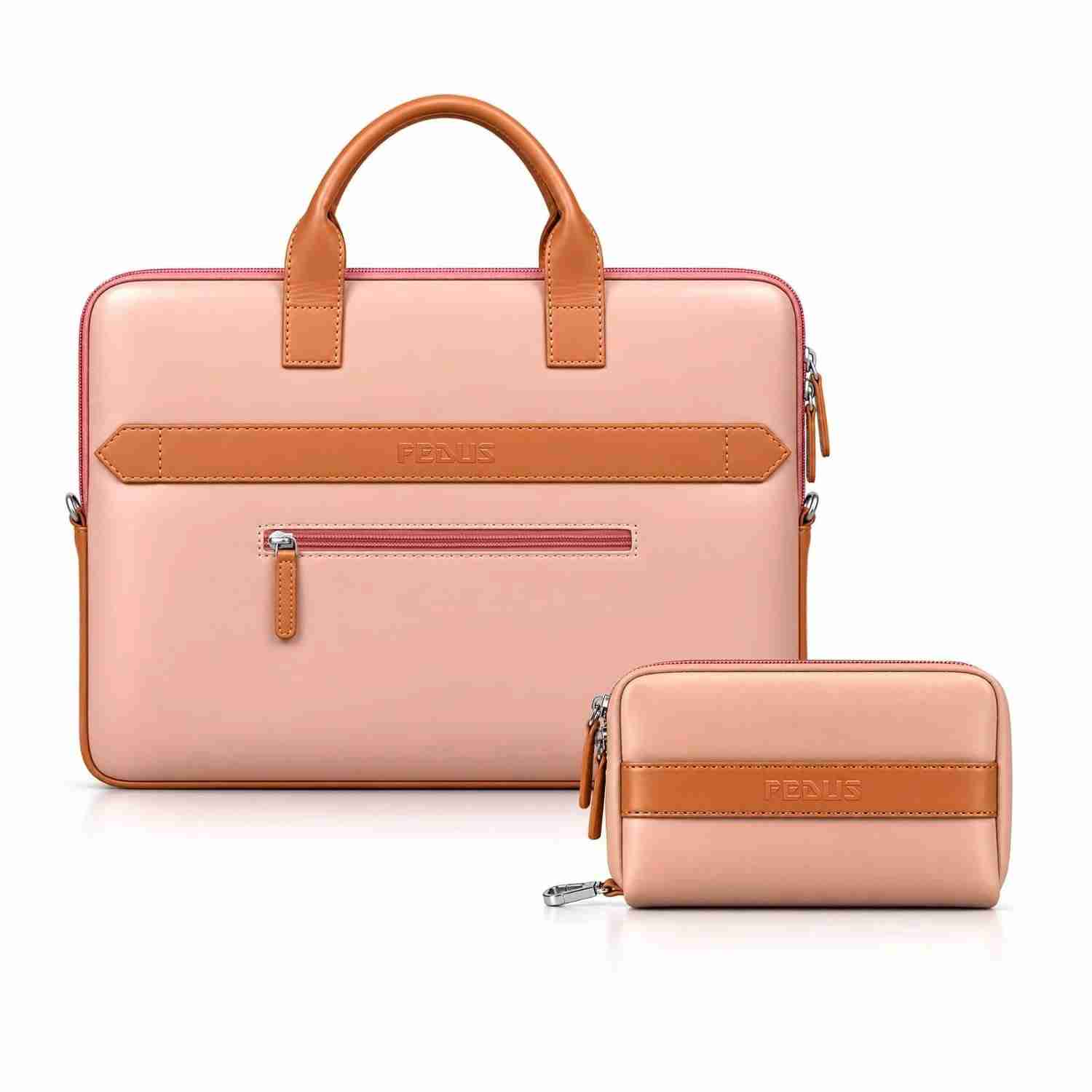 FEDUS Aurum Dusty Coral Laptop Bag Vegan Leather Handbag Crossbody Messenger Bag Slim Vintage Professional Business Briefcase Water Resistant Multiple Compartment Organisers & Accessories Pocket